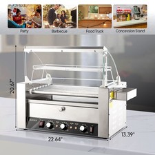 Electric 18 Hot Dog 7 Roller Grill Cooker Machine w/ Bun Warmer Drawer 1200 Watt