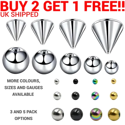 Replacement Ball cone Labret Nose Lip Tragus Ear Stud Helix Cartilage 1.2mm 1.6m - Image 1 of 4