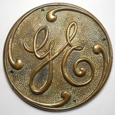 Vintage GE General Electric 5.5" Logo Cast Brass / Bronze Emblem RR Plaque Sign