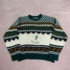Vintage Abstract Knitted Jumper Embroidered Mountaineer Patterned Grandad Knit