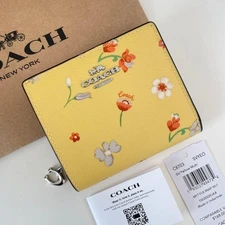 COACH Coach Fold Wallet Yellow Yellow Floral Pattern Mini Wallet