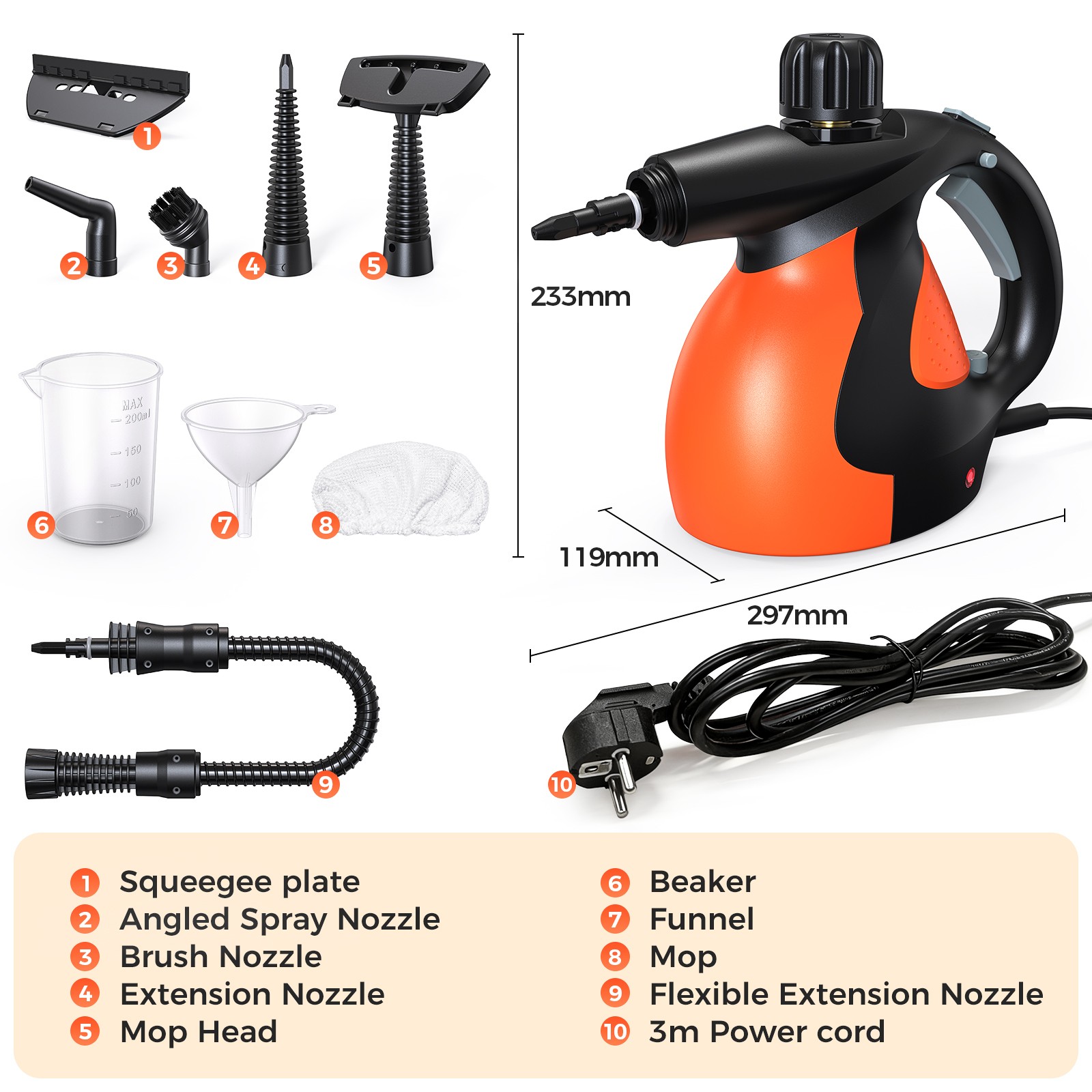 Lubluelu Handheld High Temp Steam Cleaner Portable for Home Grease Grime 9pc Kit