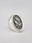Vtg Alvin Taylor Hopi Sterling Silver Flying Eagle Overlay Wide Men's Ring 18.6g