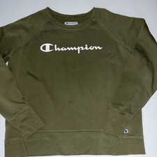 CHAMPION WOMENS POWERBLEND CREWNECK PULLOVER SWEATSHIRT SCREEN PRINT SCRIPT - L