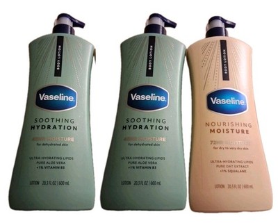 Three New Vaseline 20.3 oz Lotions Bundle-Soothing Hydration&Nourishing Moisture
