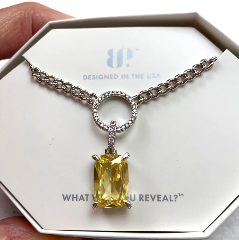 Bomb Party Necklace "Heart Of A Muse" Lemon CZ On Rhodium Plating NK23146 - Image 3 of 4