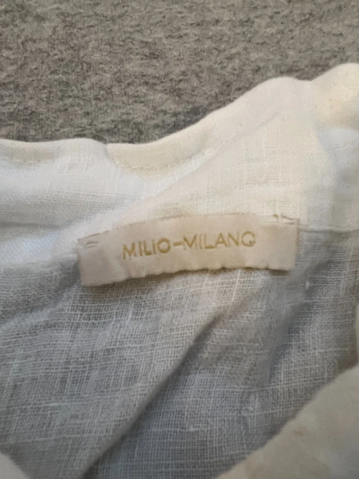 Женский белый льняной топ Milio Milano XS блузка без рукавов с оборками на пуговицах - Изображение 3 из 4