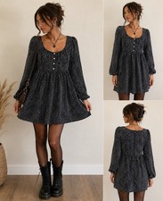 MINKPINK Black White Polka Dot Babydoll Dress Indie Boho Whimsigoth Size S