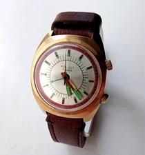 Vintage Soviet gold-plated mechanical watch "Polet-Signal" with alarm