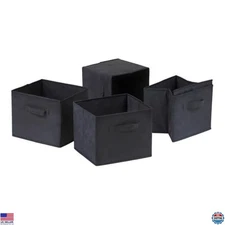 Winsome Capri 4-Pc Foldable Fabric Basket Set, Black - Durable Storage Solution