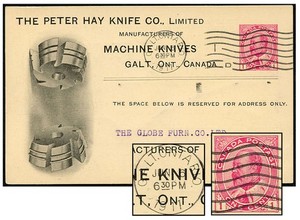 CANADA 1¢ KE7 PSC PETER HAY KNIFE CO. GALT JUNE 1911