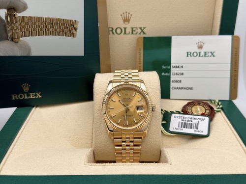 Rolex Datejust 116238 36mm Champagne Dial 18K Yellow Gold Jubilee Box Paper