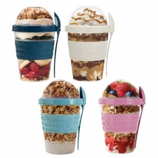 Yogurt Cup with Lid & Spoon Muesli Cereal Overnight Oats Container On the Go Pot