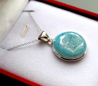 925 Silver Necklaces Pendant Navy Blue Druze Genuine Jewellery