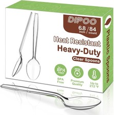Durable 6.8" Clear Plastic Spoons - 84 Pack, Heavy Duty  BPA-Free Cutlery