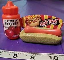 4 Pc Pretend Play Food Lot: Hot Dog Frank Bun Tomato Ketchup Bottle Paper Server