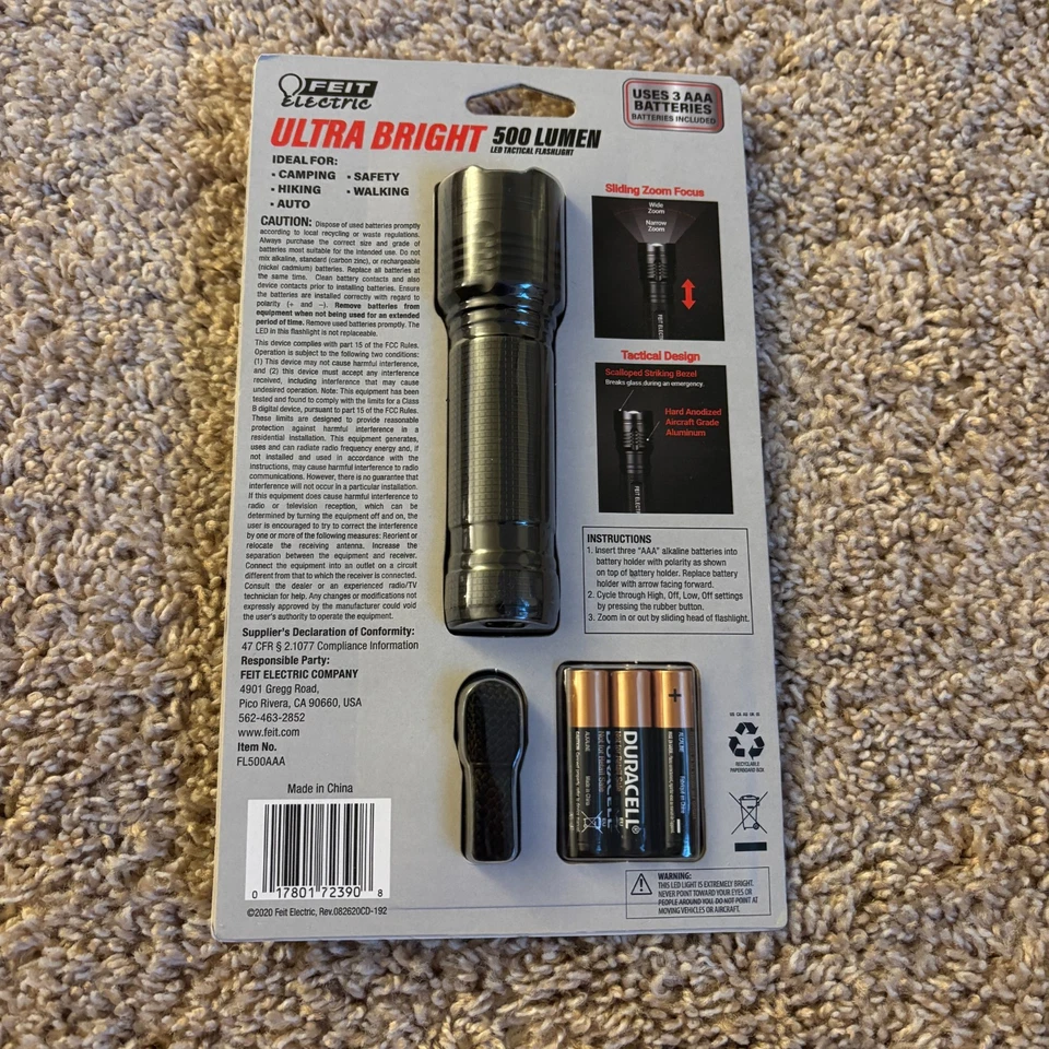 Linterna táctica eléctrica Feit 500 lúmenes baterías LED ultra brillantes incluidas con etiquetas Foto 3 de 3