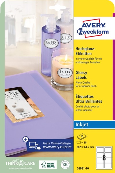 Avery Zweckform Inkjet/Glossy Etiketten, 63,5 X 46,6 Mm-image