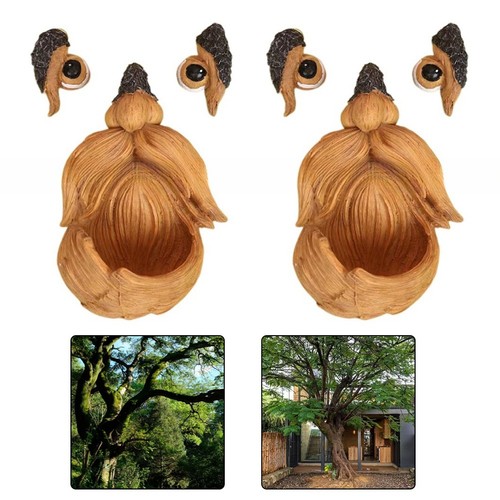 Resin Garden Bird Feeders Set of Two Tree Trunk Shape with Facial Features - Picture 4 of 7