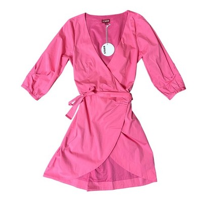 STAUD Mini Wrap Dress Pink Carnation Cotton Poplin Sample New size 6