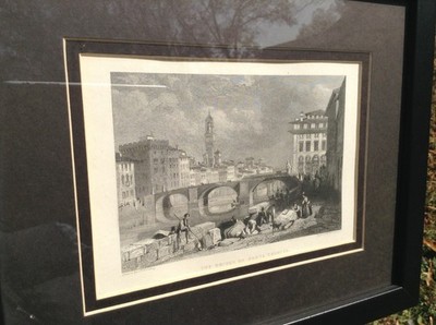 framed J.D. Harding print engraving Bridge [Ponte] Santa Trinita Florence Italy