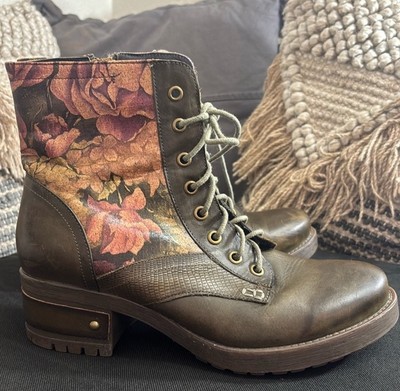 Women s Spring Step L  ARTISTE Marty 39 Green  Marty Floral Print Leather Boots