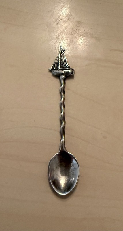 ANTIQUE SALT CELLAR SILVER SPOON WITH BOAT HANDLE MUST SEE!