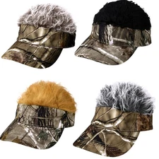 Mens Camouflage Baseball Golf Hat Cap Sun Visor Wig Hat With Fake Flair Hair