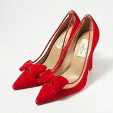 VALENTINO Pumps Size 36 Velvet PVC Shoes Pointed Toe Ribbon