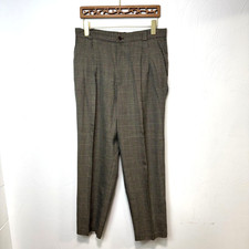 Vtg Fundamental Things Petite Glen Plaid High Rise Trousers Size 16P Brown Check