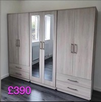 Brand New 7ft6 SILVER Wardrobe With Drawers/Mirrors,  Free Delivery-ASSEMBLY ❤️