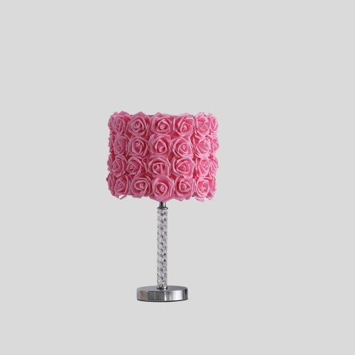 KA 18.25" Pink Roses in Bloom Acrylic / Metal Table Lamp