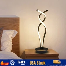 Modern LED Spiral Table Lamp Bedside Desk Light Bedroom Decor Curved Light Black