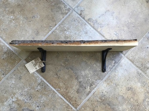 Hand Crafted 18" Live Edge Poplar Wood Wall Shelf, Rustic Cast Iron ORB Brackets - Picture 3 of 13