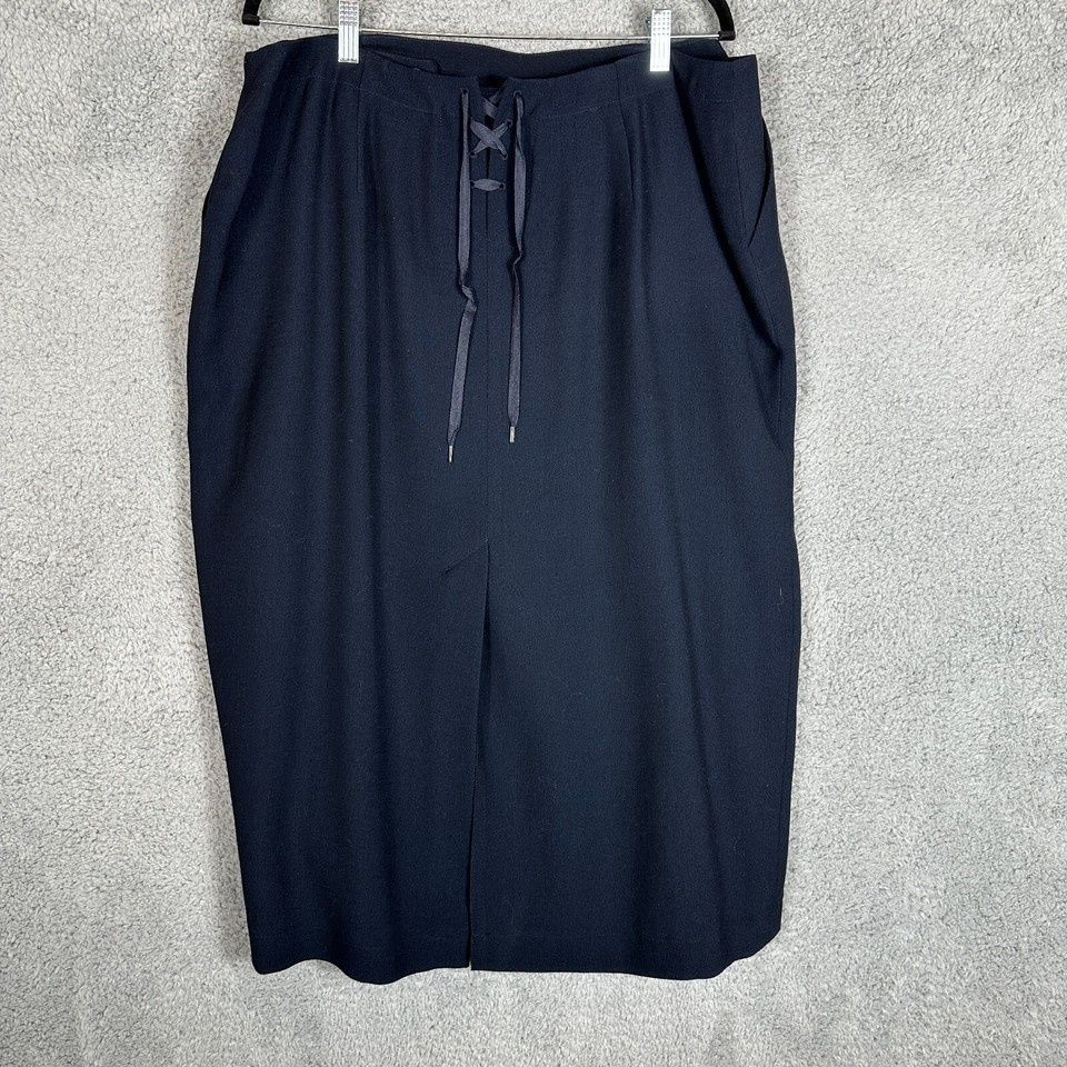 Vintage Lauren Ralph Lauren Worsted Wool Maxi Skirt Size 16 Navy Modest