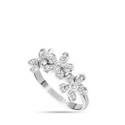 Damenring Sector Schmuck Größe 16, Stahl, 3 Blumen, Weiße Zirkonia, SAIT02016
