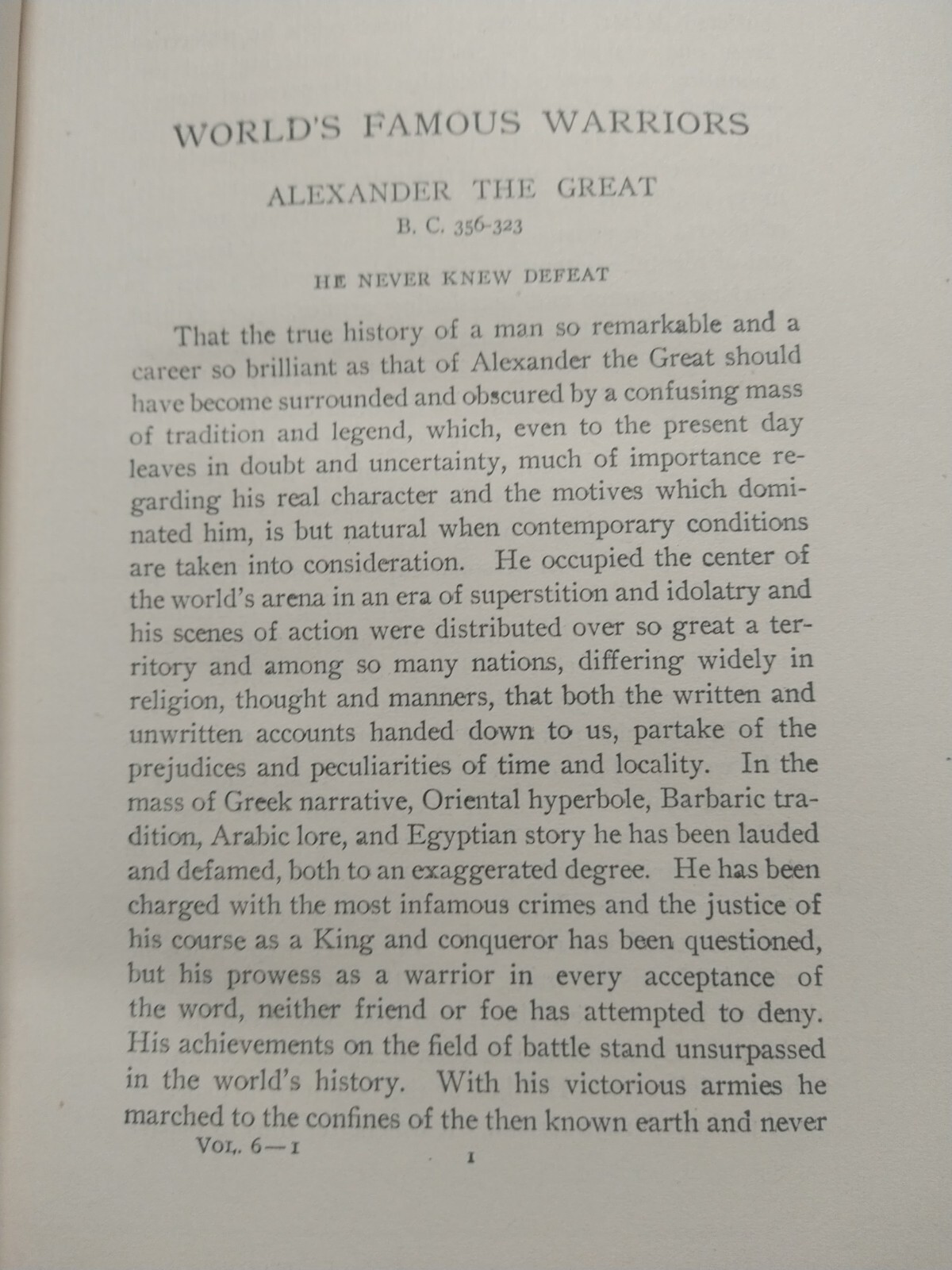 The World's History and its Makers Volume VI "Famous Warrior's" 1901 HC book Vtg