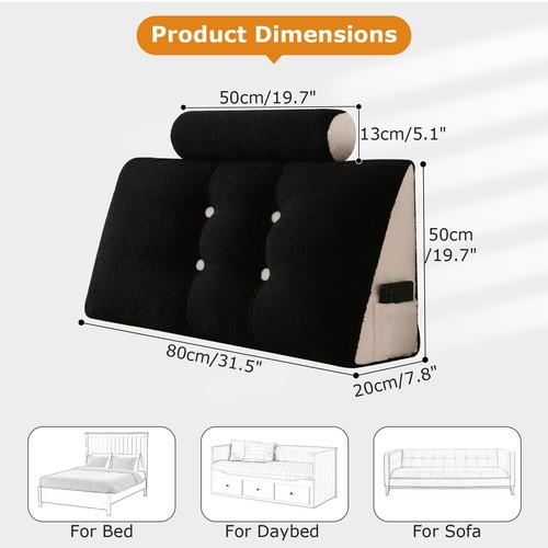 Triangular Headboard Pillow w/2 Neck Pillow Bolster Sitting Bed Reading Pillow - Picture 12 of 77