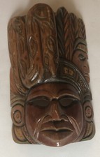 Tribal Head Wood Hand Carved Wall Hanging Art Native Decorative Decor
