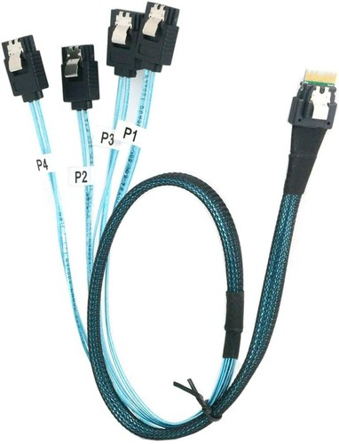 Slim Line SAS4.0 SFF-8654 38-poliger Host auf 4-SATA 7-polige Zielfestplatte Fanout Raid-Kabel - Bild 7 von 9