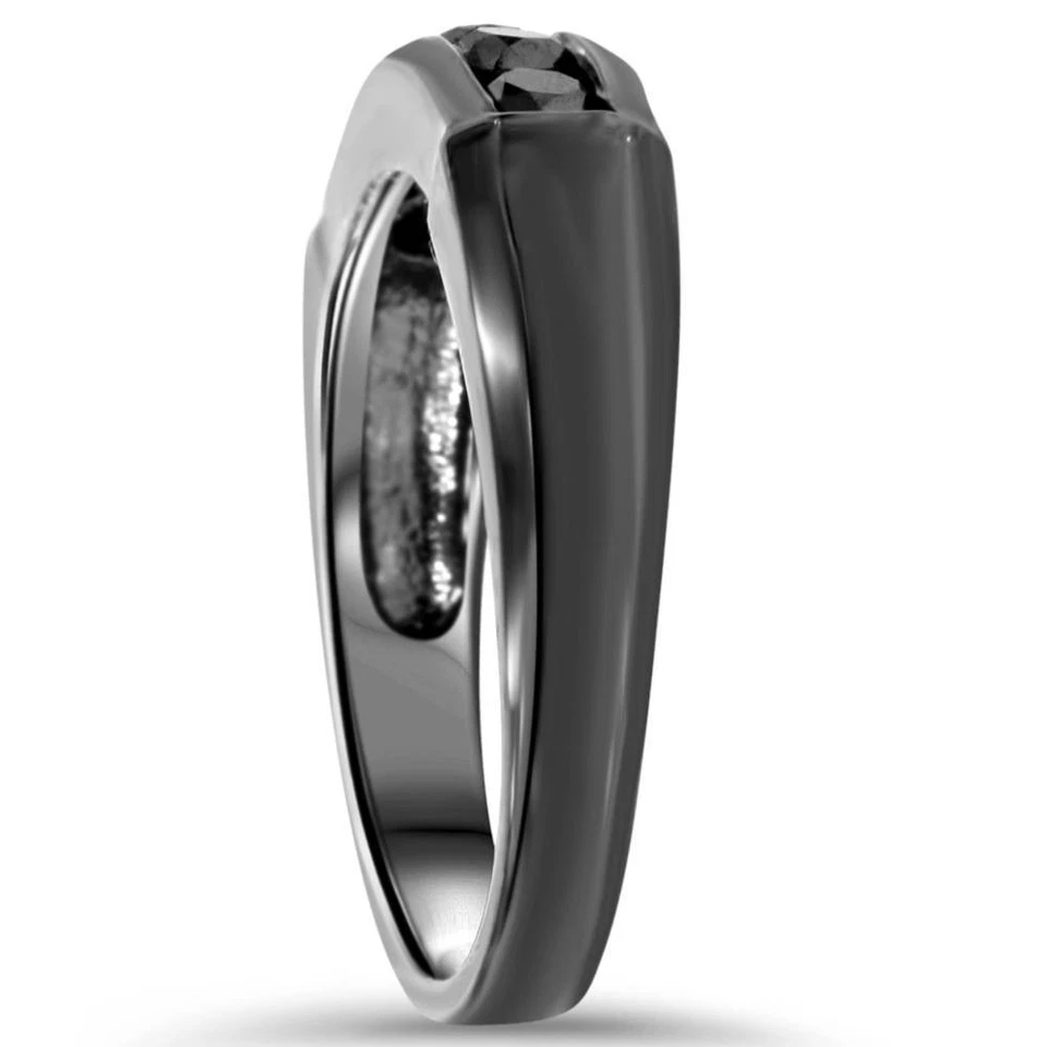 1/2ct Treated Black Diamond Mens Wedding Band 10K Black Gold - Image 2 of 4