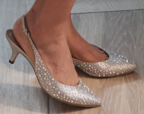Designer Rodo Abend Schuhe Pumps Strassstein Slingback Silber Gr. 37, NP. 149€ - Bild 17 von 17