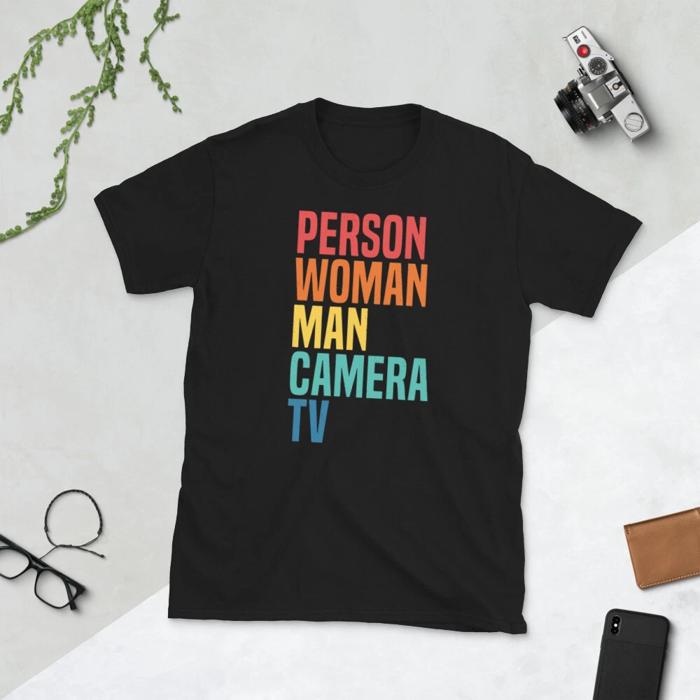 Person woman man camera tv t shirt online