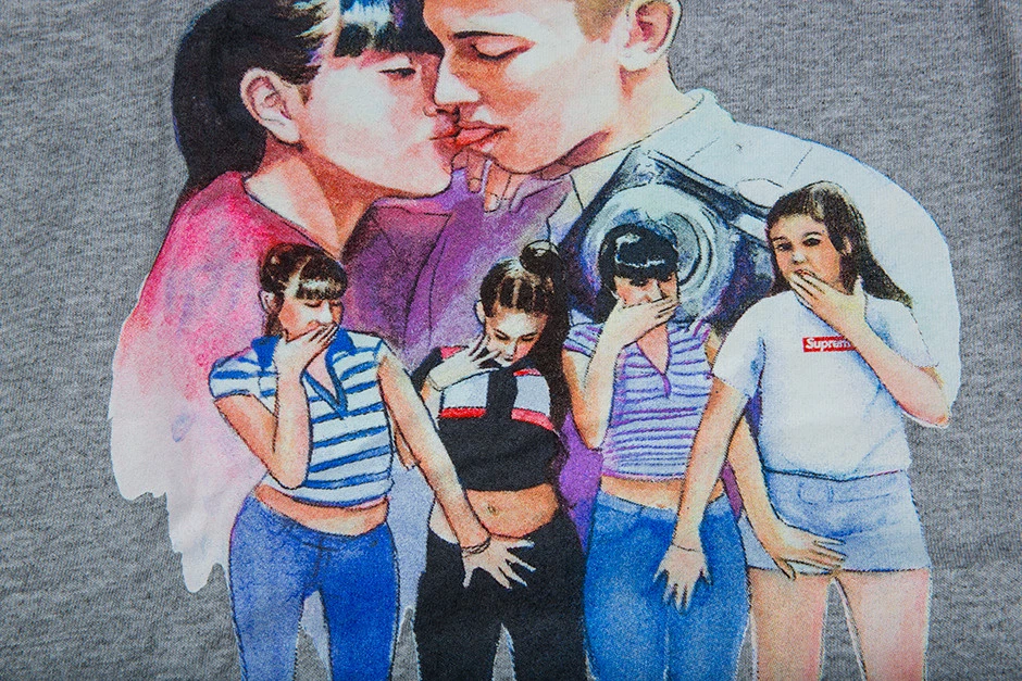 SUPREME KISS TEE HEATHER GREY LARGE FW17 T-SHIRT GRAY BLACK BOX LOGO CDG KIDS