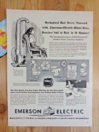 Emerson Electric Magazine Ad Print 1943 WWII Hair Drier Dry Hair in 10 Minutes - Picture 2 of 3