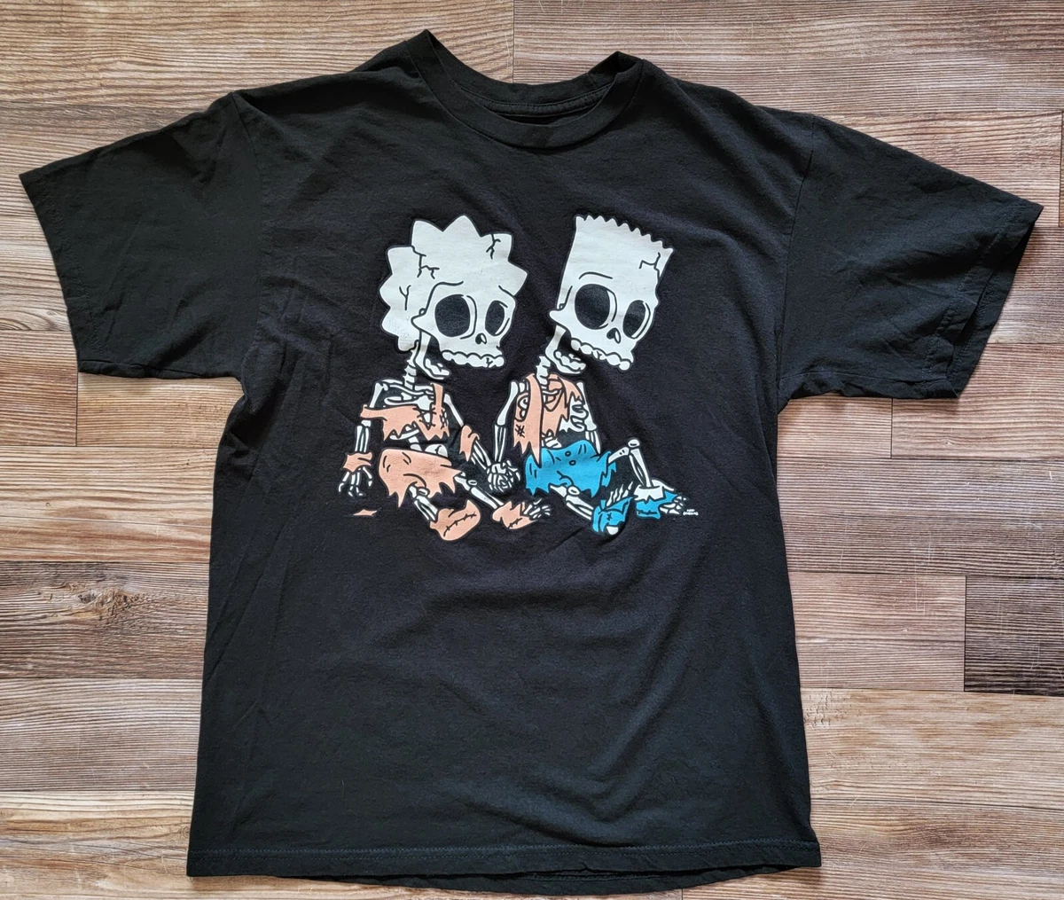 The Simpsons Men's T-Shirt Size M Bart & Lisa Skeleton