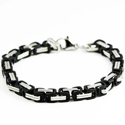 Beau bracelet homme acier couleur noir et argent articulé carré 21 cm x 8mm neuf