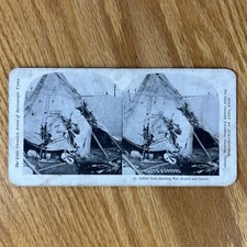 Antique Stereoview Card Stereograph Indian Tent Native Americans War Bonnet 1901