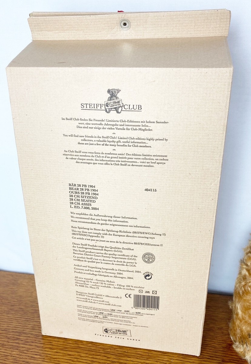 Steiff Mohair 1904 Bear PB 28 Elephant Buttons/ All Paperwork And