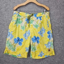 Hawaiian Shorts Mens M TOMMY BAHAMA Relax Yellow Floral Swim Trunks Camp 34x6